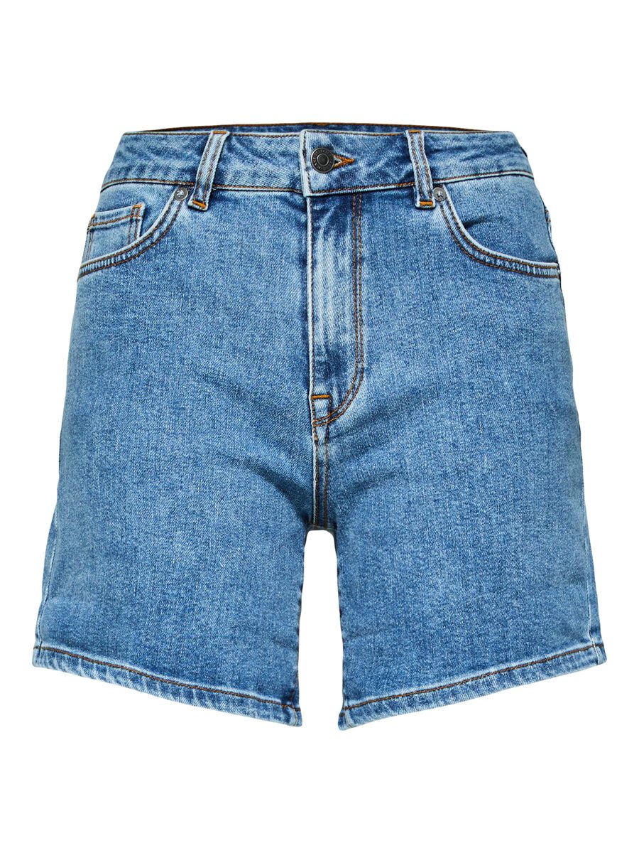 Mid Waist Blue Denim Shorts