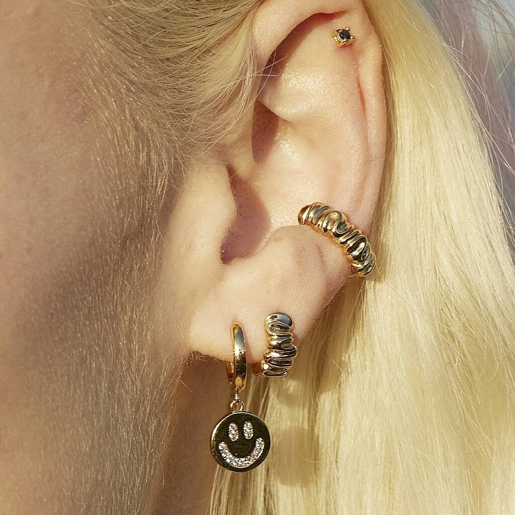 SMILEY FACE CHARM HOOP EARRINGS