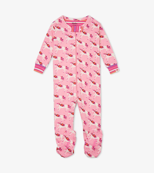 Floral Unicorns Organic Cotton Footed Baby Coverall