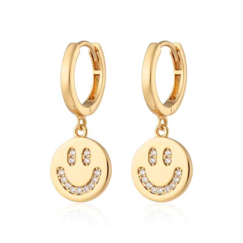 SMILEY FACE CHARM HOOP EARRINGS