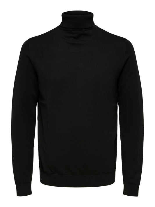 knitted roll neck jumper - black