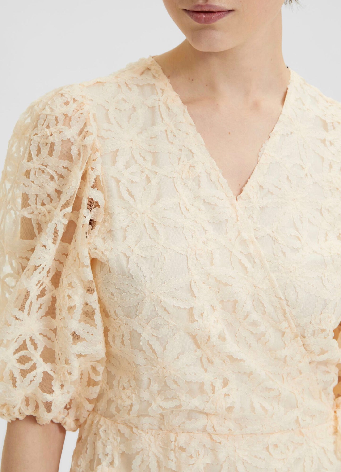 LACE WRAP DRESS - White