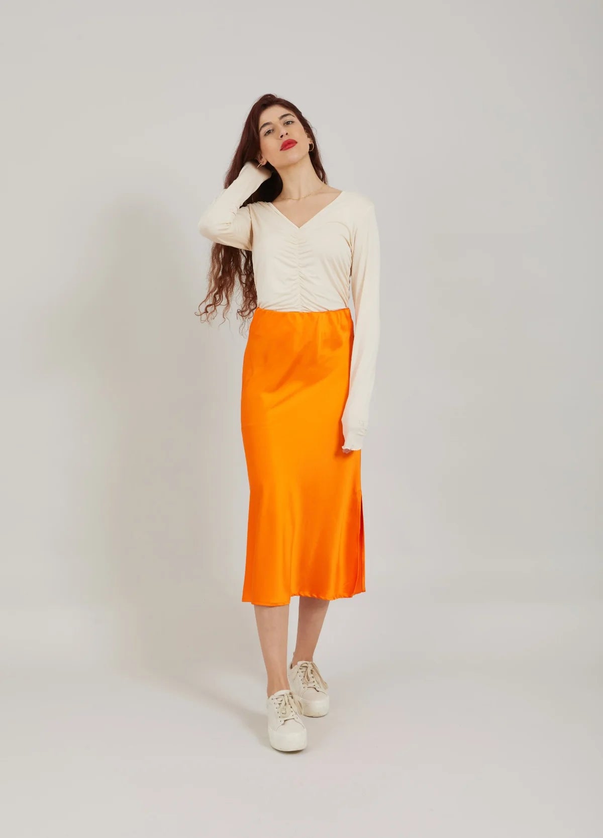 CC SKYLAR SATEEN SKIRT - FRESH ORANGE