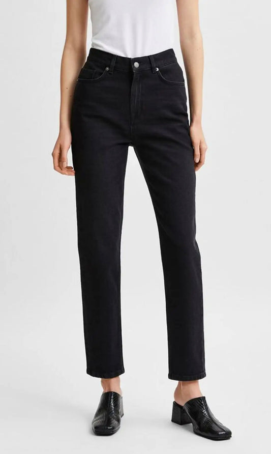 STRAIGHT LEG HW JEANS - Black
