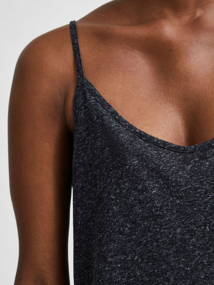 RECYCLED POLYESTER blend v-neck top - black