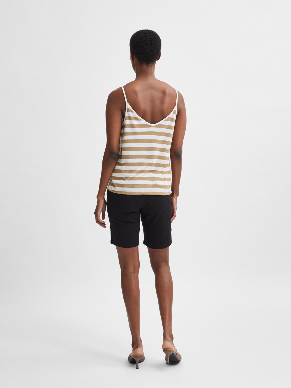Kelp/White stripe v-neck strap top