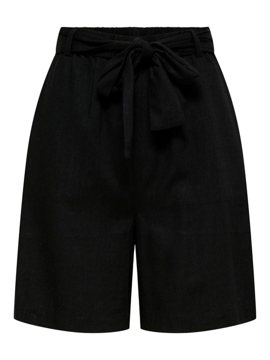 LINEN BLEND HW SHORTS - Black