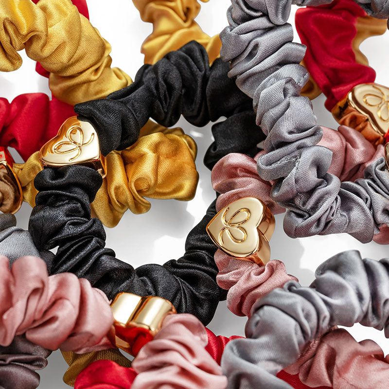ByEloise Gold Heart Silk Scrunchie - Cream