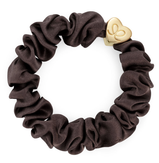 Gold Heart Silk Scrunchie - Mocha