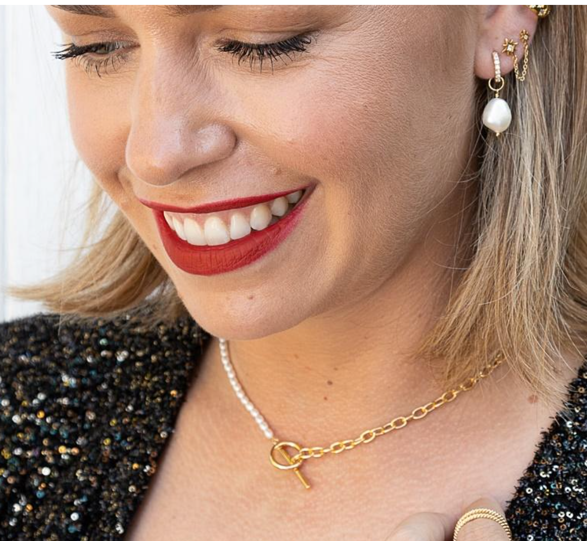Hannah Martin Pearl and Chain T bar Necklace - Gold