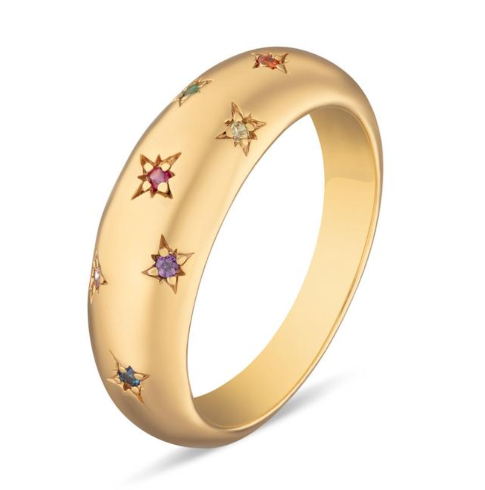 Rainbow stone ring silver deals