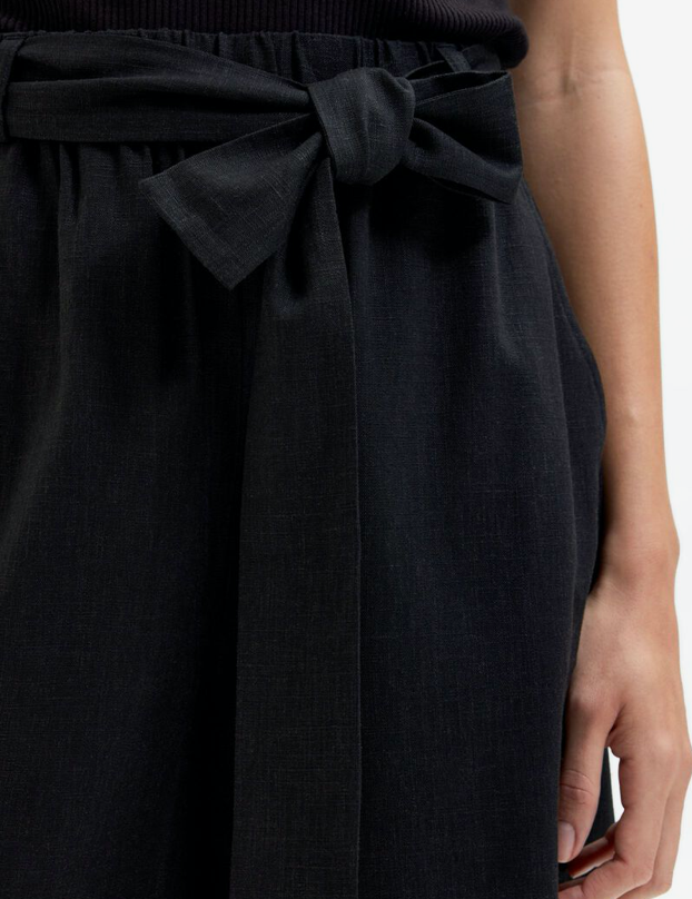 Linen Blend High Waist Shorts - Black