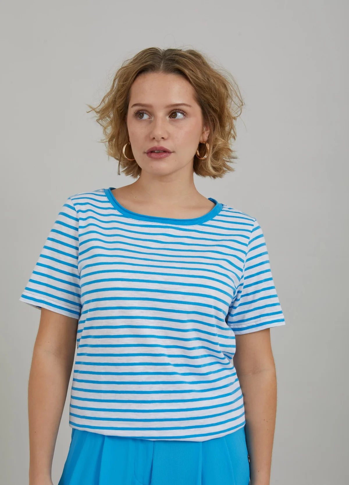 T-shirt with Stripes- Blue Lagune