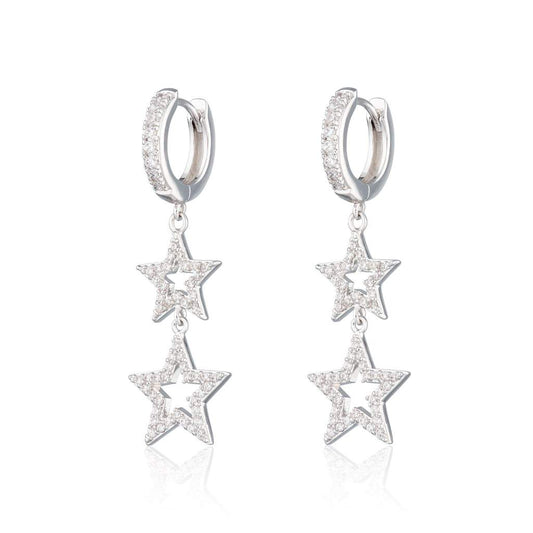 statement double star hoop earrings - silver