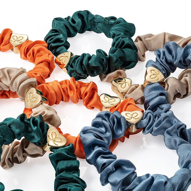 gold heart scrunchie in green