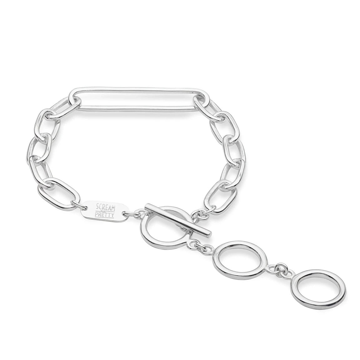 Oval chain T-bar clasp bracelet - Silver plated