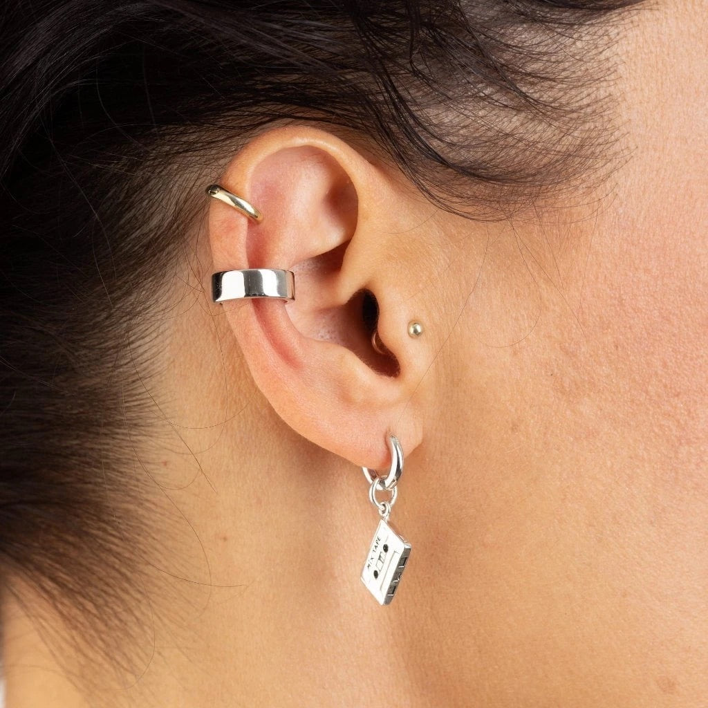 Mix tape huggie single earring - sterling silver