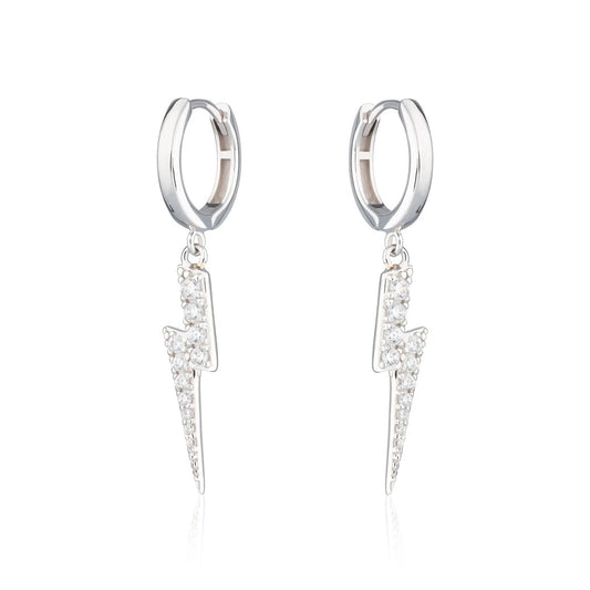 Lightening Bolt Hoop Earrings - Sterling Silver