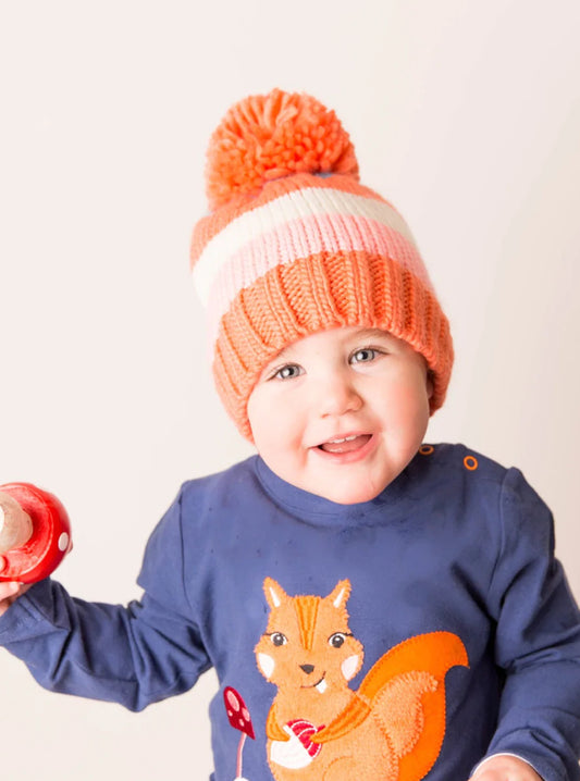 Coral and Cream Woolly Hat