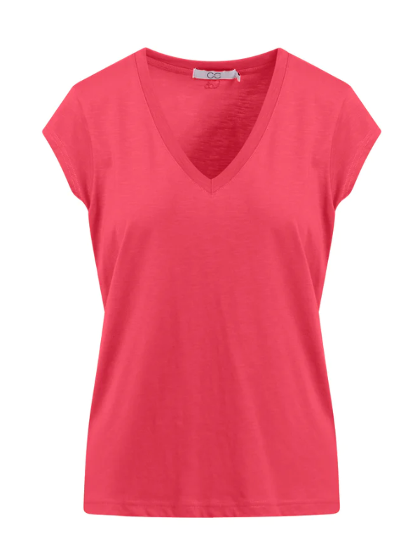 CC HEART BASIC V-NECK T-SHIRT - INTENSE PINK