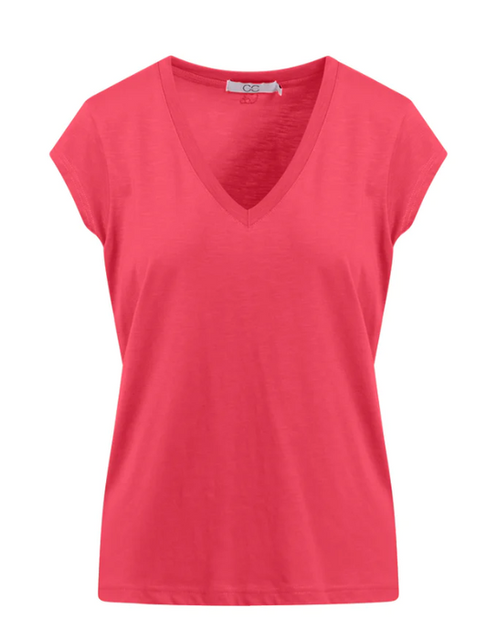 CC HEART BASIC V-NECK T-SHIRT - INTENSE PINK