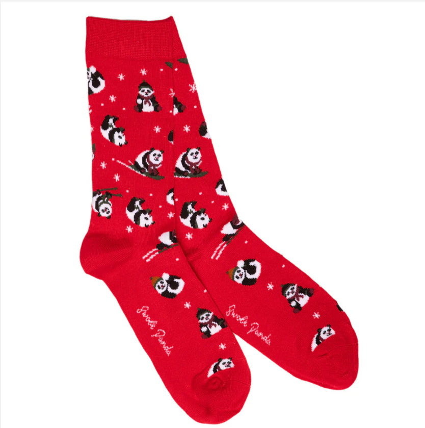 Red Skiing Panda Bamboo Socks