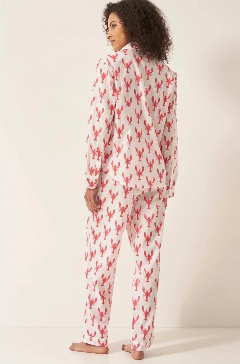 Women’s Organic Cotton Pyjama Trouser Set - Red Lobster