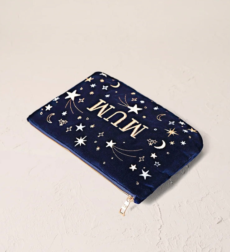 Starry Star Mum Velvet Everyday Pouch - Navy