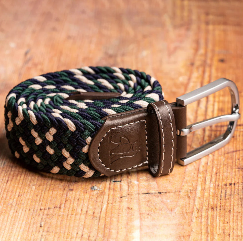 Recycled Woven Belt - Navy/Green Zig Zag
