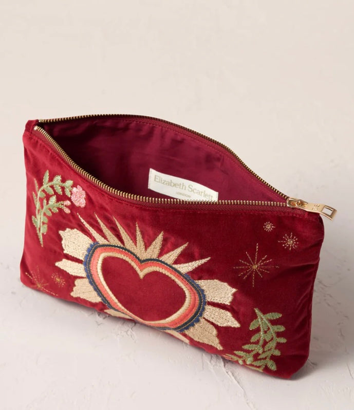 Sacred Hearts Velvet Everyday Pouch - Rouge