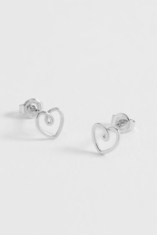 Doddle Heart stud Earrings - Silver Plated