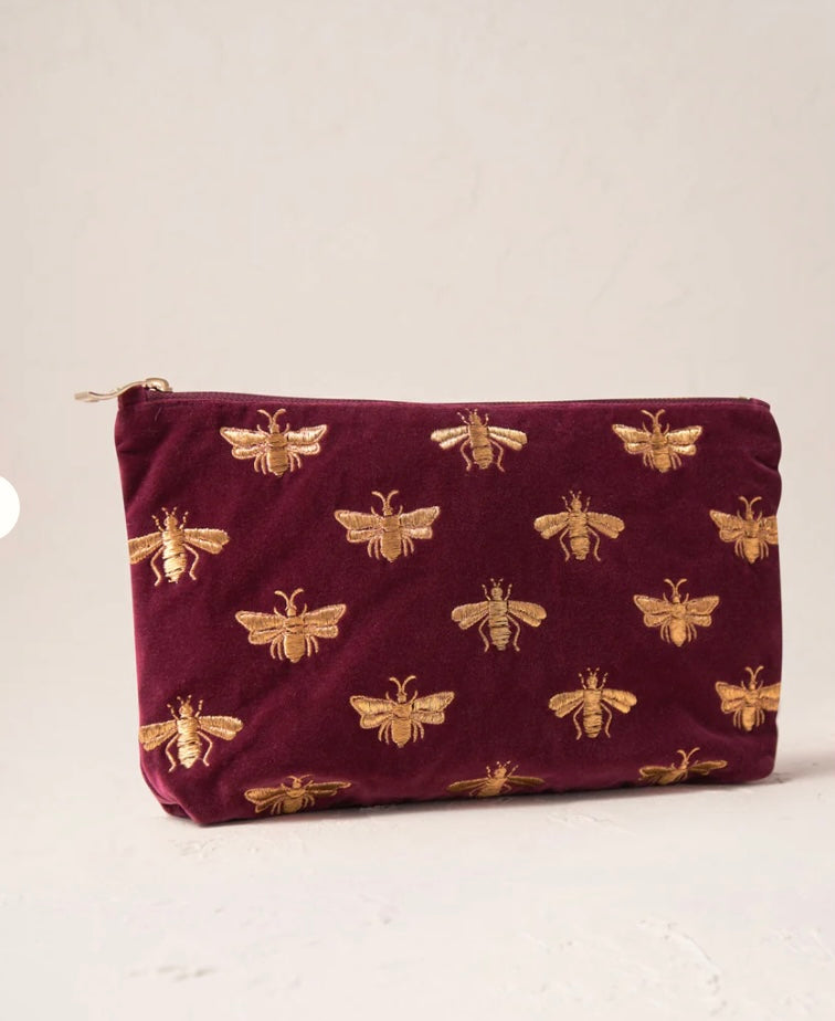 Honey Bee Velvet Everyday Pouch - Plum