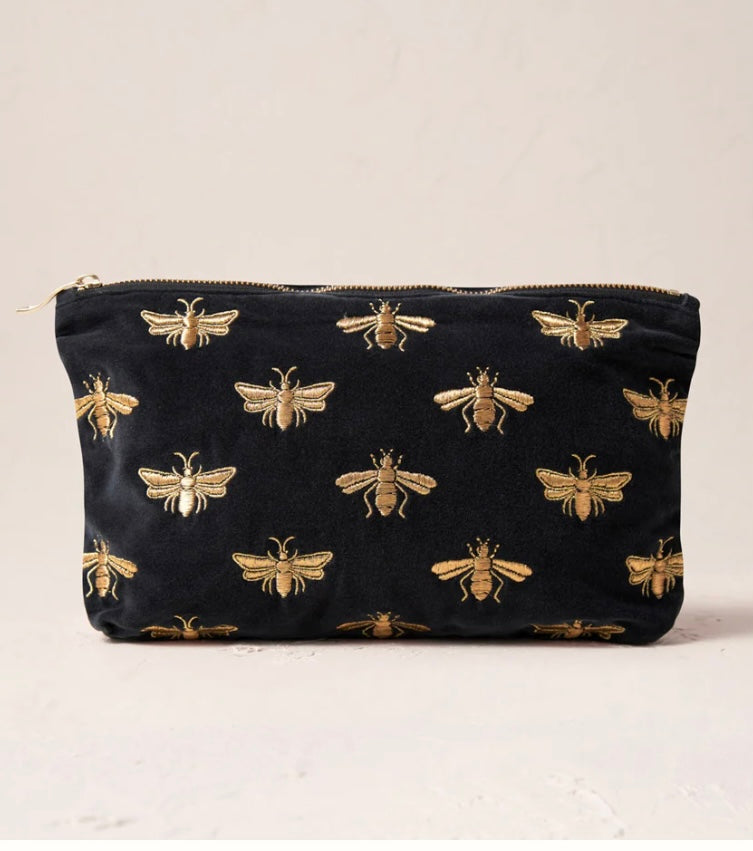 Honey Bee Velvet Everyday Pouch -Charcoal