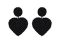 Black Beaded Heart Earrings