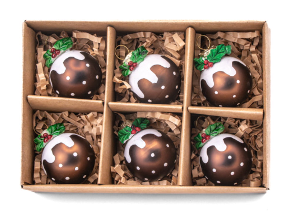 Mini Christmas Pudding Baubles - Set of 6