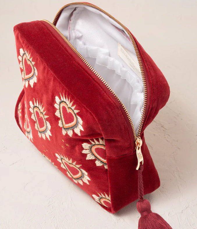 Sacred Heart Velvet Wash Bag - Rouge