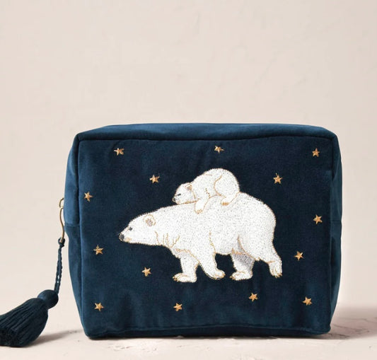 Polar Bear Velvet Wash Bag - Ink Blue