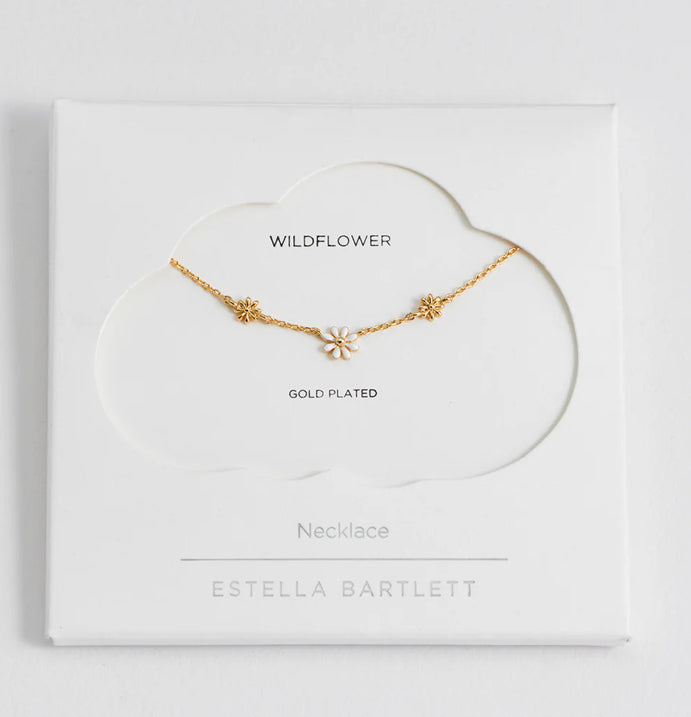 Triple Flower White Enamel Necklace