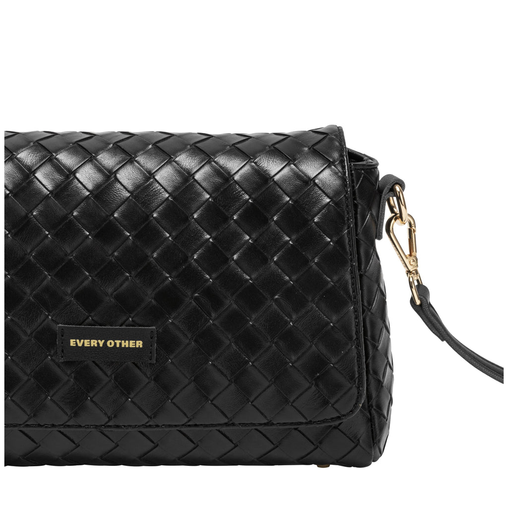 Flap Over Shoulder Clutch Cross Body Bag - BLACK 12176