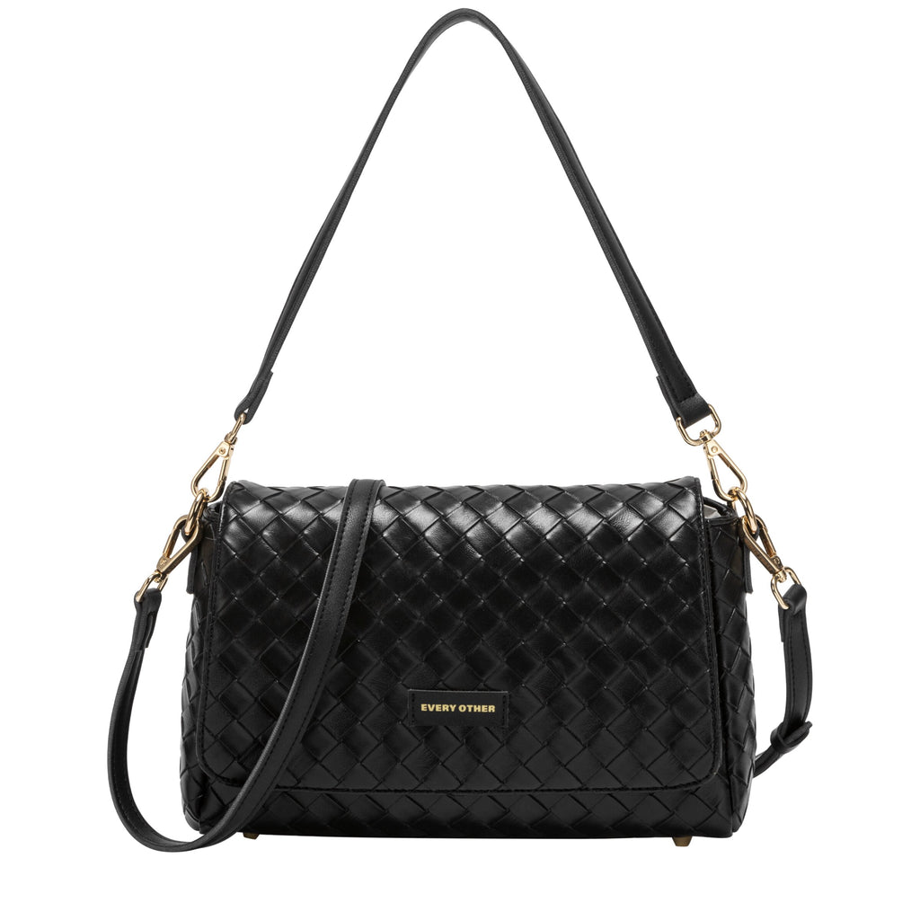 Flap Over Shoulder Clutch Cross Body Bag - BLACK 12176