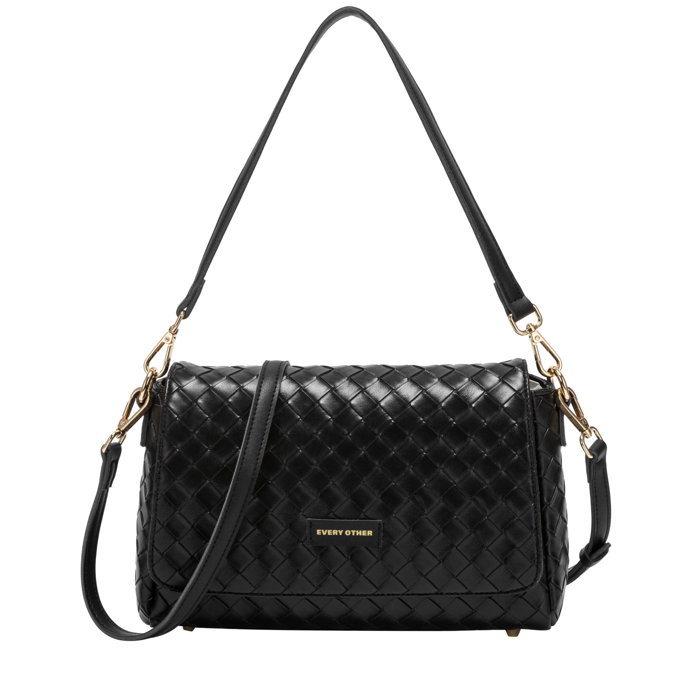 Flap Over Shoulder Clutch Cross Body Bag - BLACK 12176