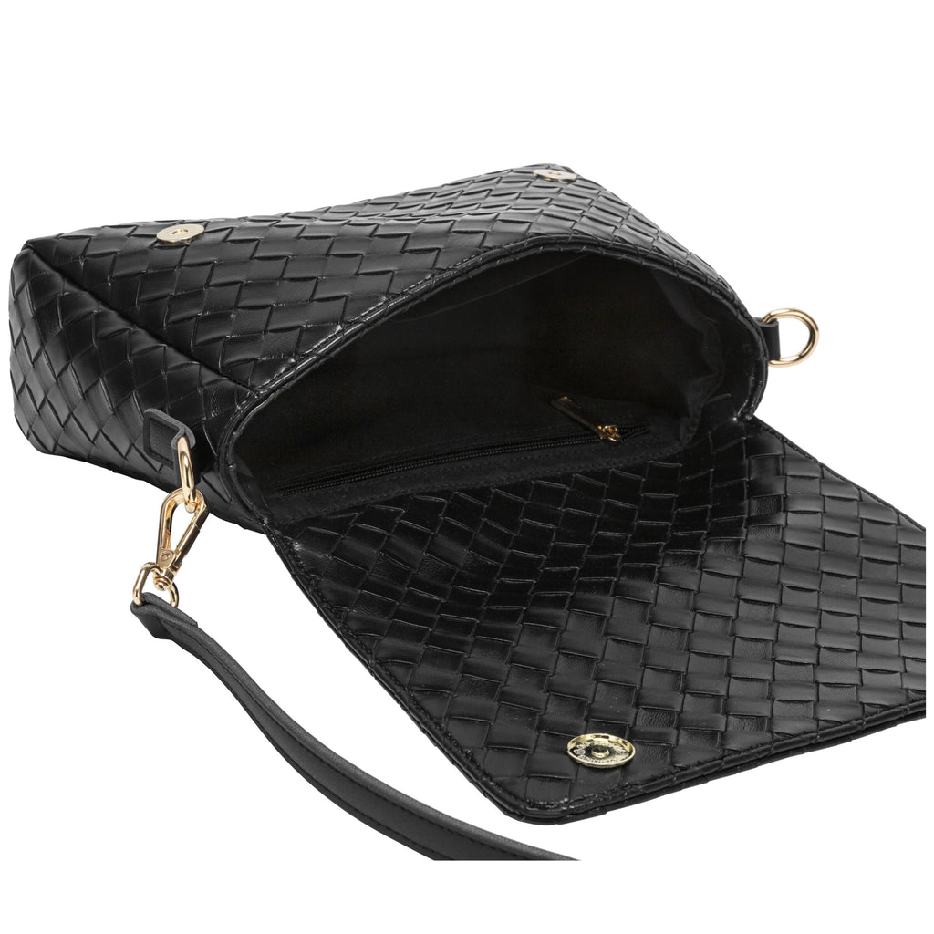 Flap Over Shoulder Clutch Cross Body Bag - BLACK 12176