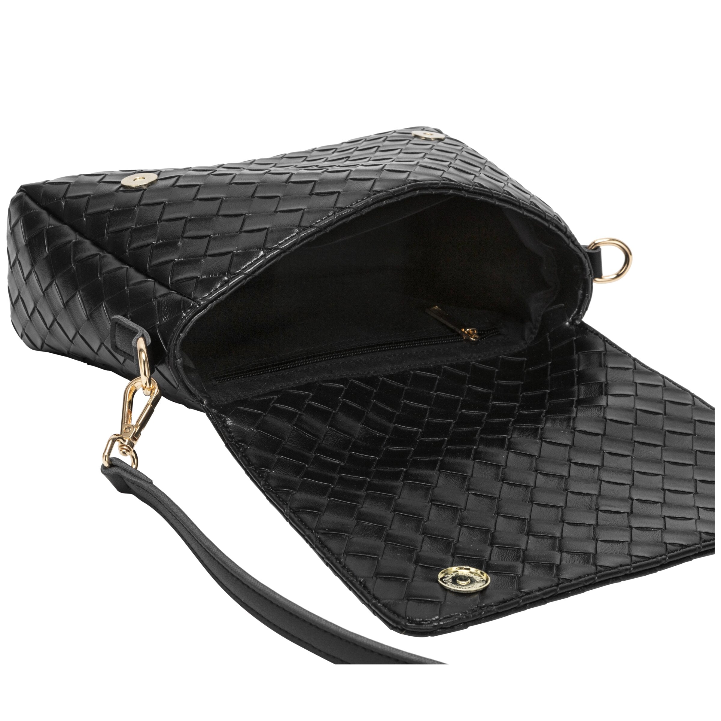 Flap Over Shoulder Clutch Cross Body Bag - BLACK 12176