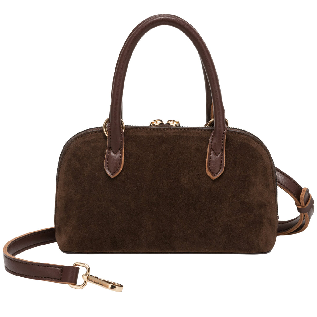 Suede Effect Mini Bowling Bag - BROWN 12192