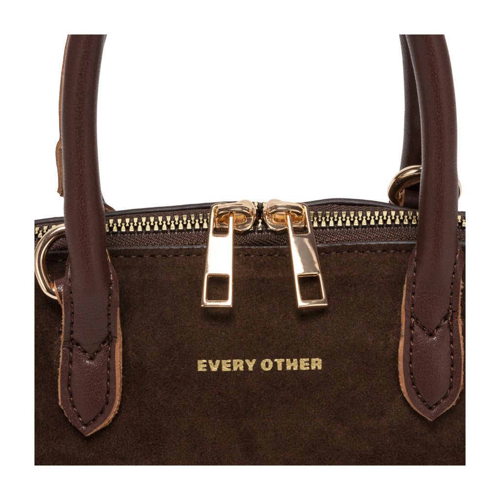 Suede Effect Mini Bowling Bag - BROWN 12192