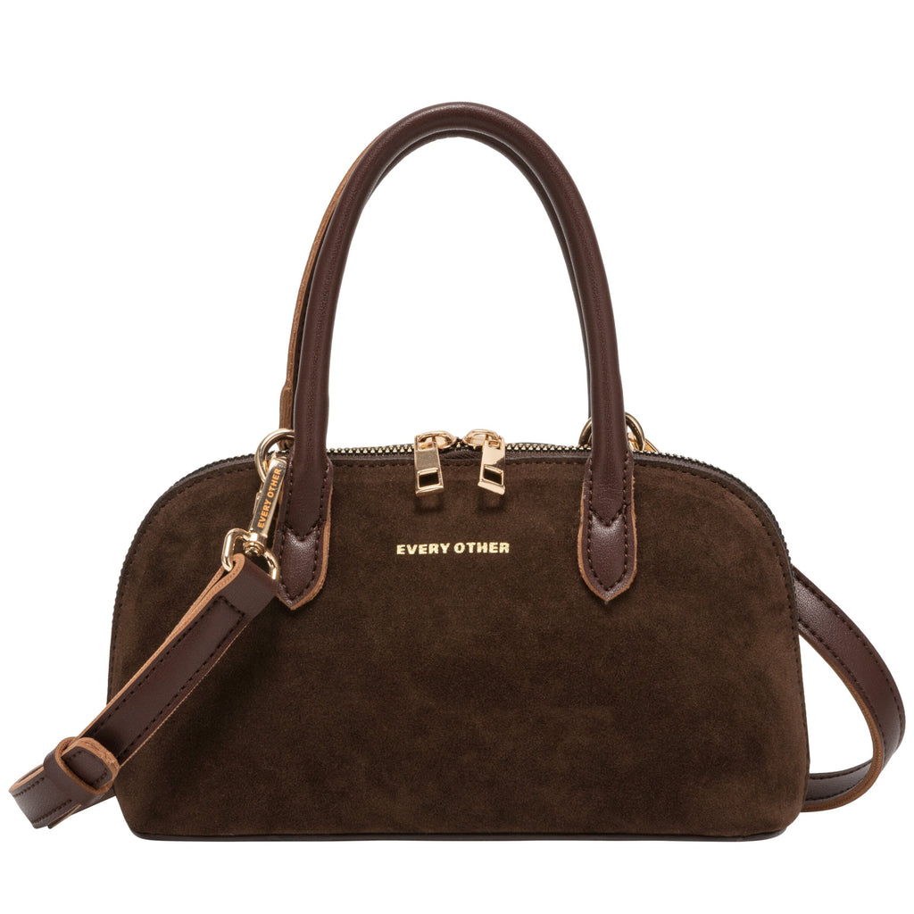 Suede Effect Mini Bowling Bag - BROWN 12192