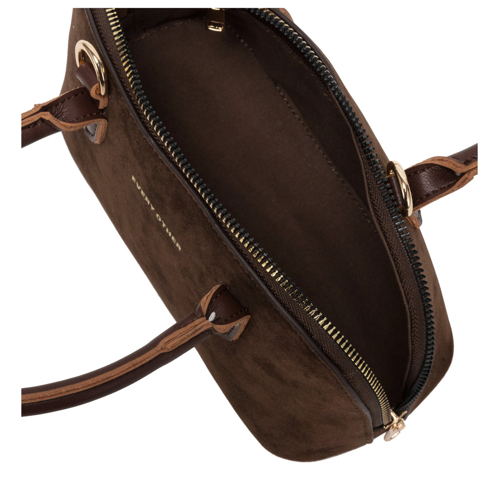 Suede Effect Mini Bowling Bag - BROWN 12192