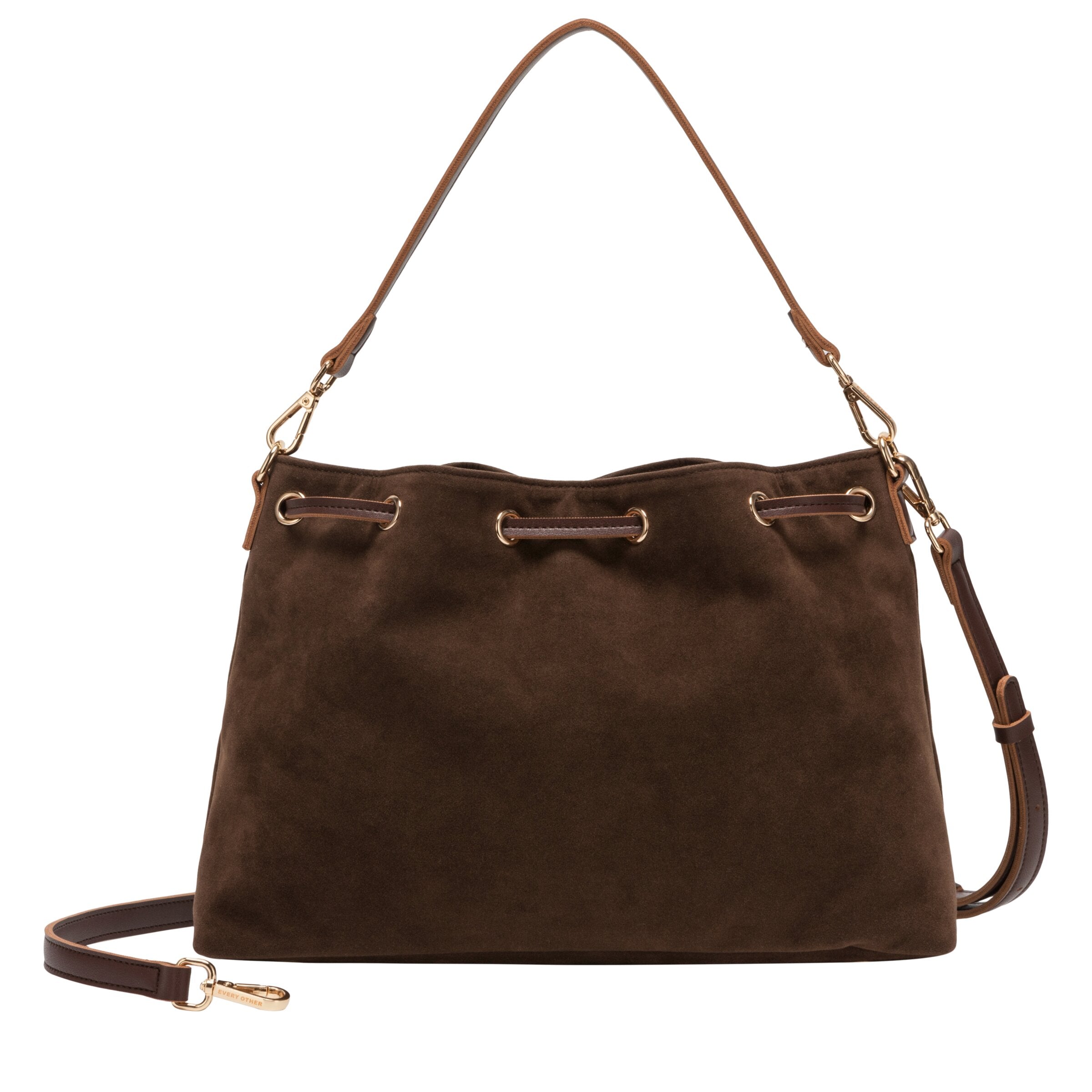 Suede Effect Draw Top Shoulder Cross Bod - BROWN 12195