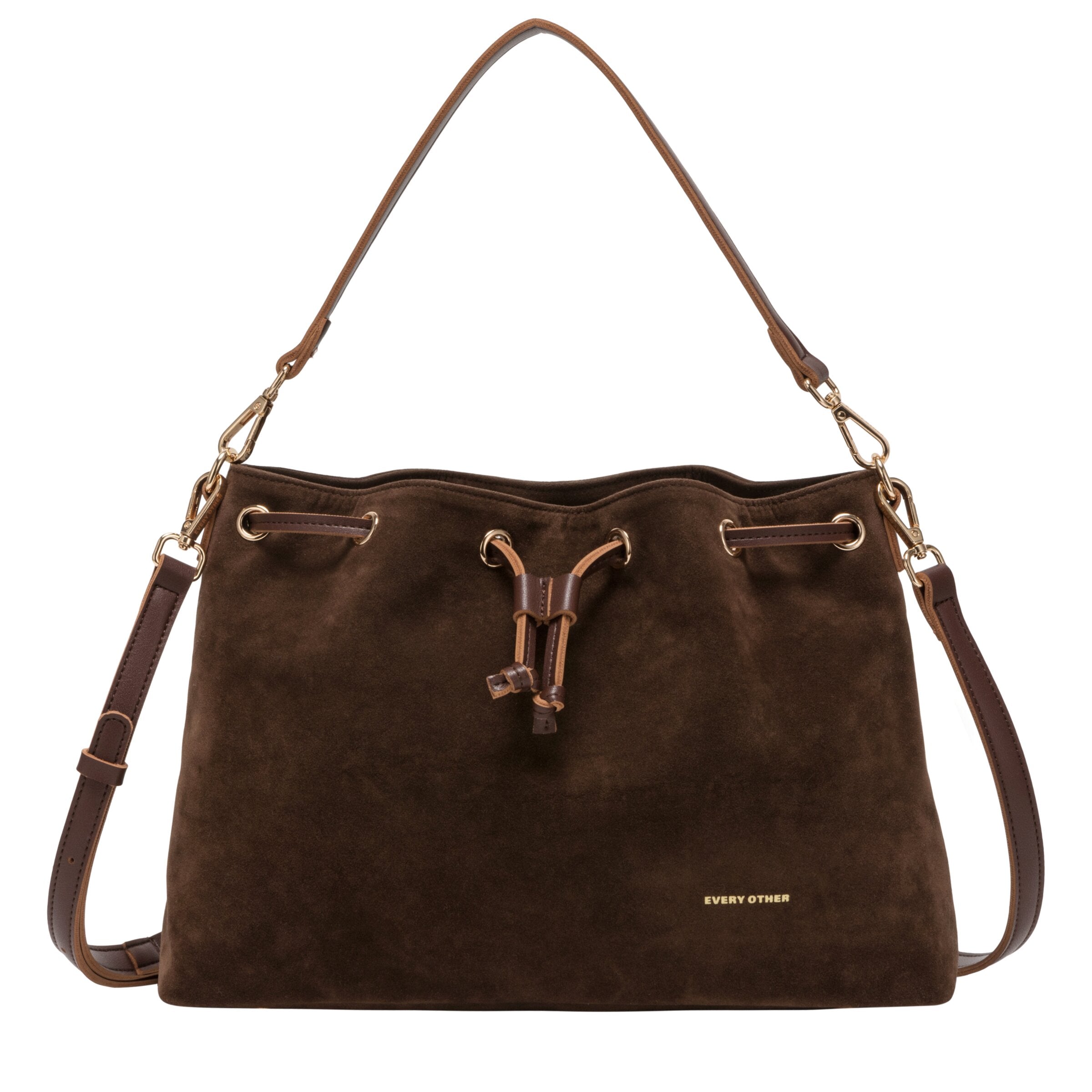 Suede Effect Draw Top Shoulder Cross Bod - BROWN 12195