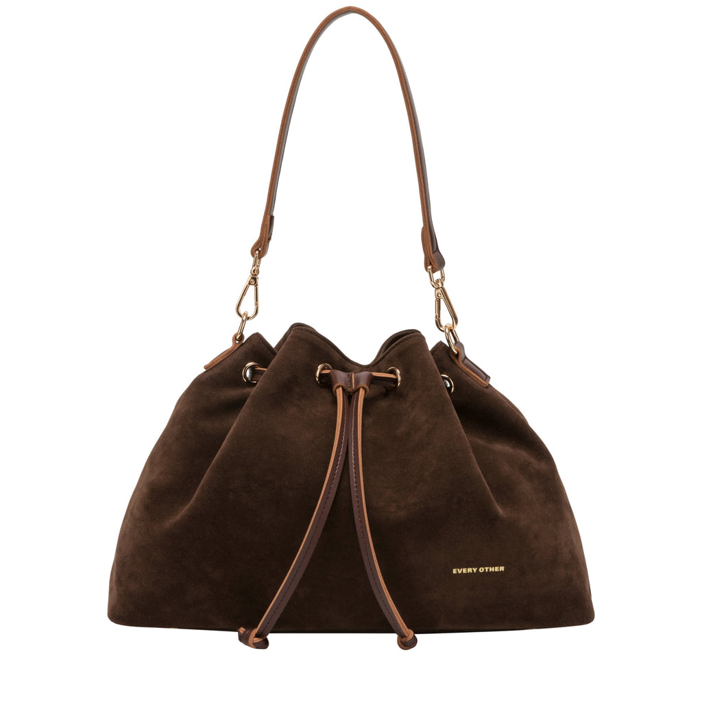 Suede Effect Draw Top Shoulder Cross Bod - BROWN 12195